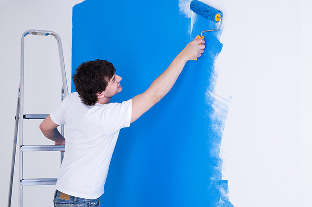  Male painting wall blue